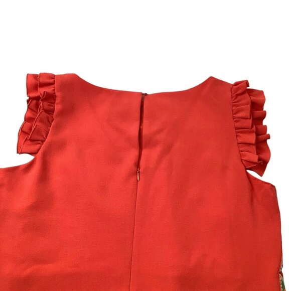 Vince Camuto Women’s Coral Aztec Embroidered Ruffle Sleeve Dress Size 12P - Picture 4 of 16